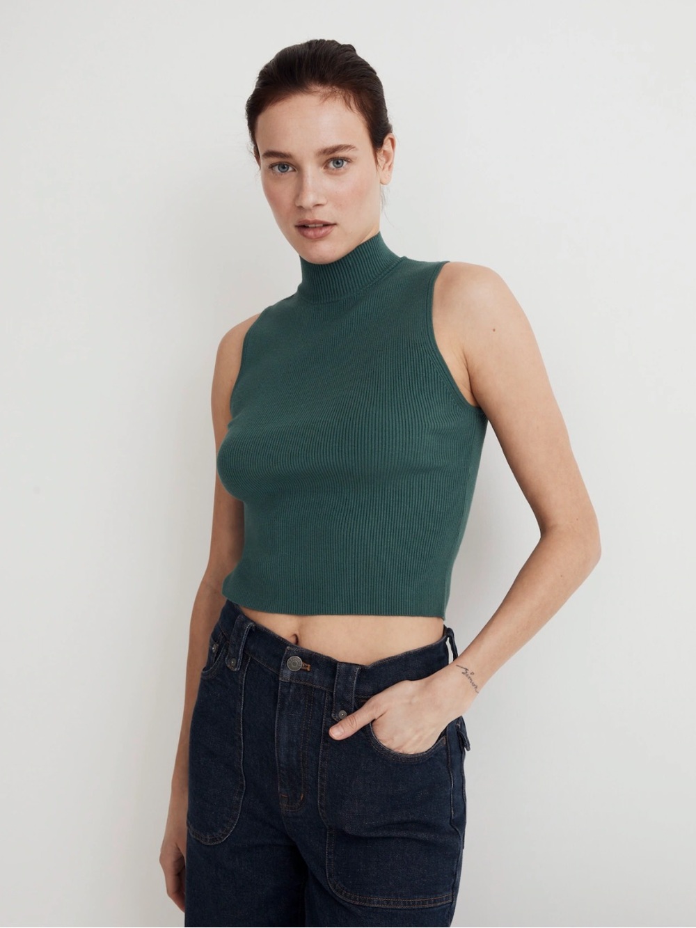 NWT Madewell the Signature Knit Mockneck Sweater Tank in Spruce Green/Teal Sz XL